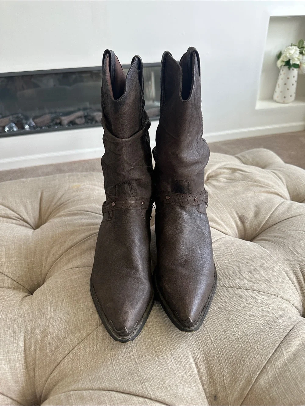 Durango Dark Brown Leather Harness Cowboy Boots